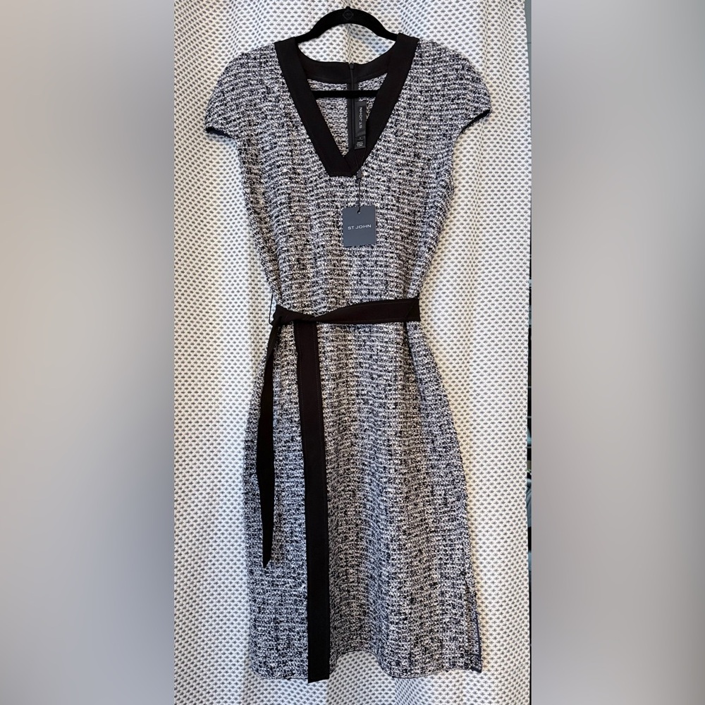 NWT!! Karen Millen Black and White Tweed Sheath Midi Dress size 8